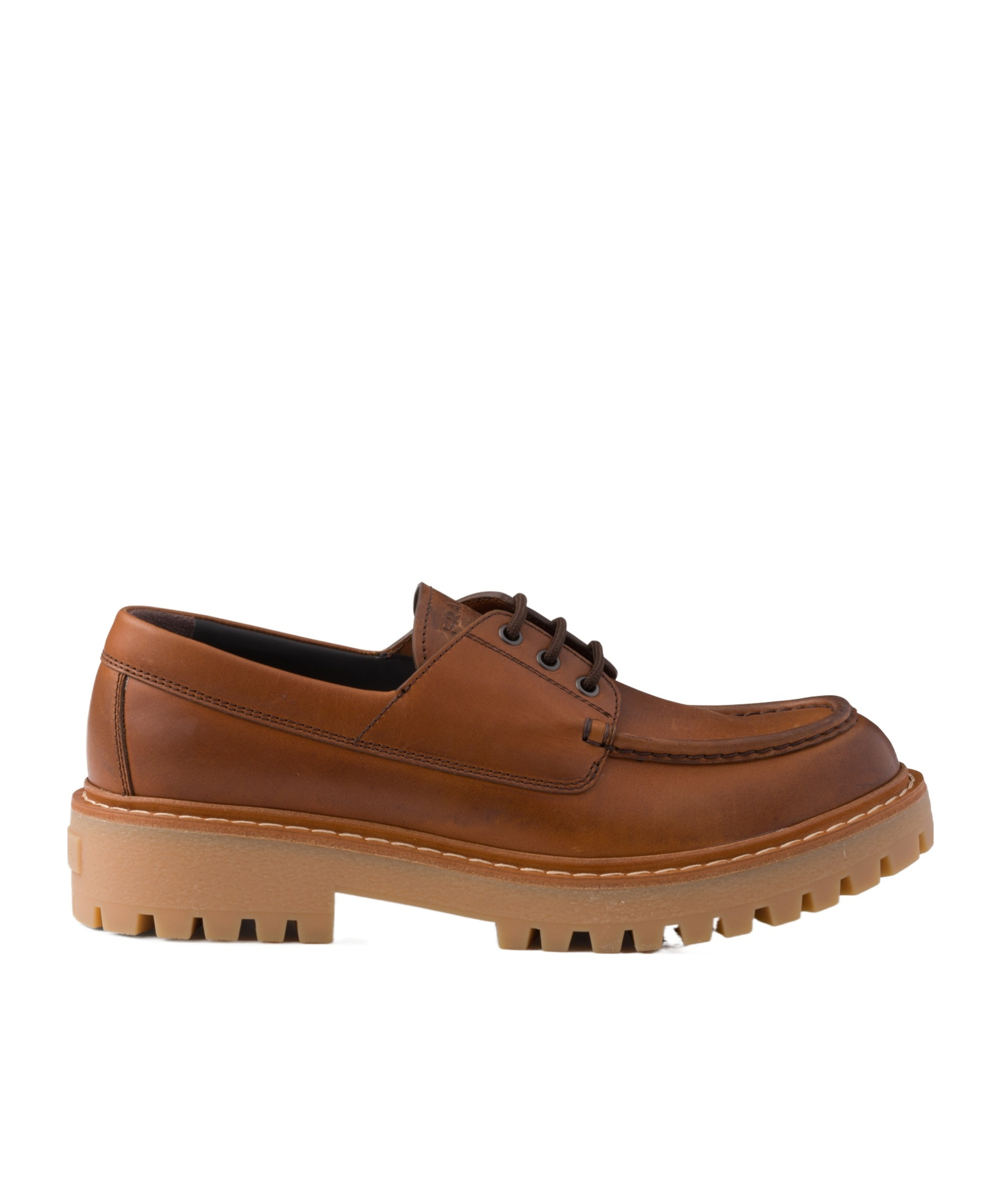 Prada Chunky Sole Lace-up Loafers With Round Toe In Brown
