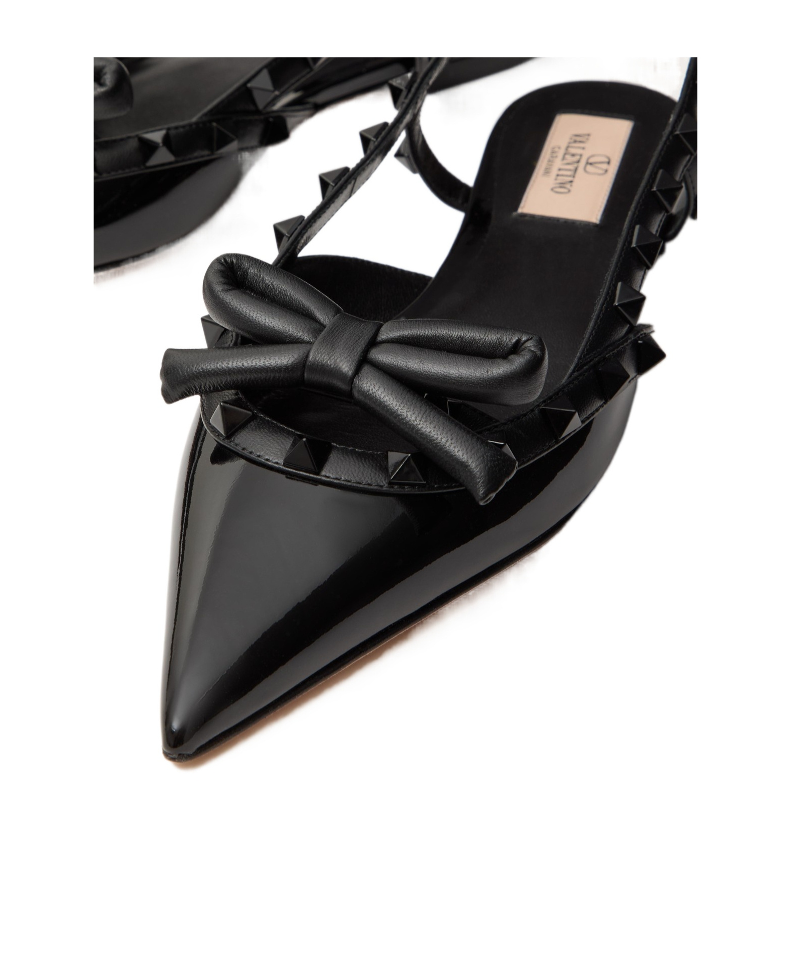 Valentino Rockstud Bow Slingback Ballerina In Patent Leather With Tone-on-tone Studs In Black