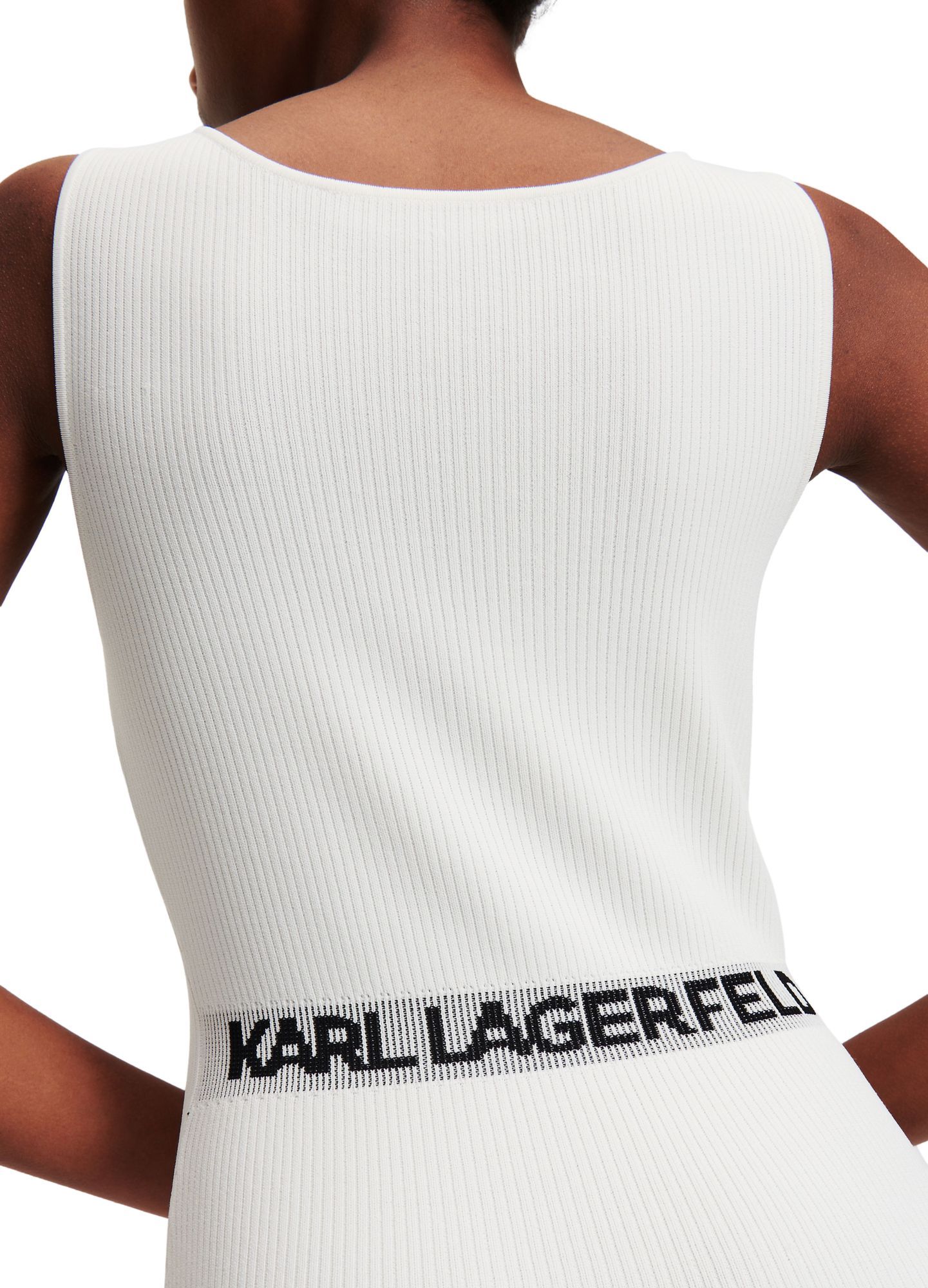 Shop Karl Lagerfeld Rib-knit Sleeveless Dress In White