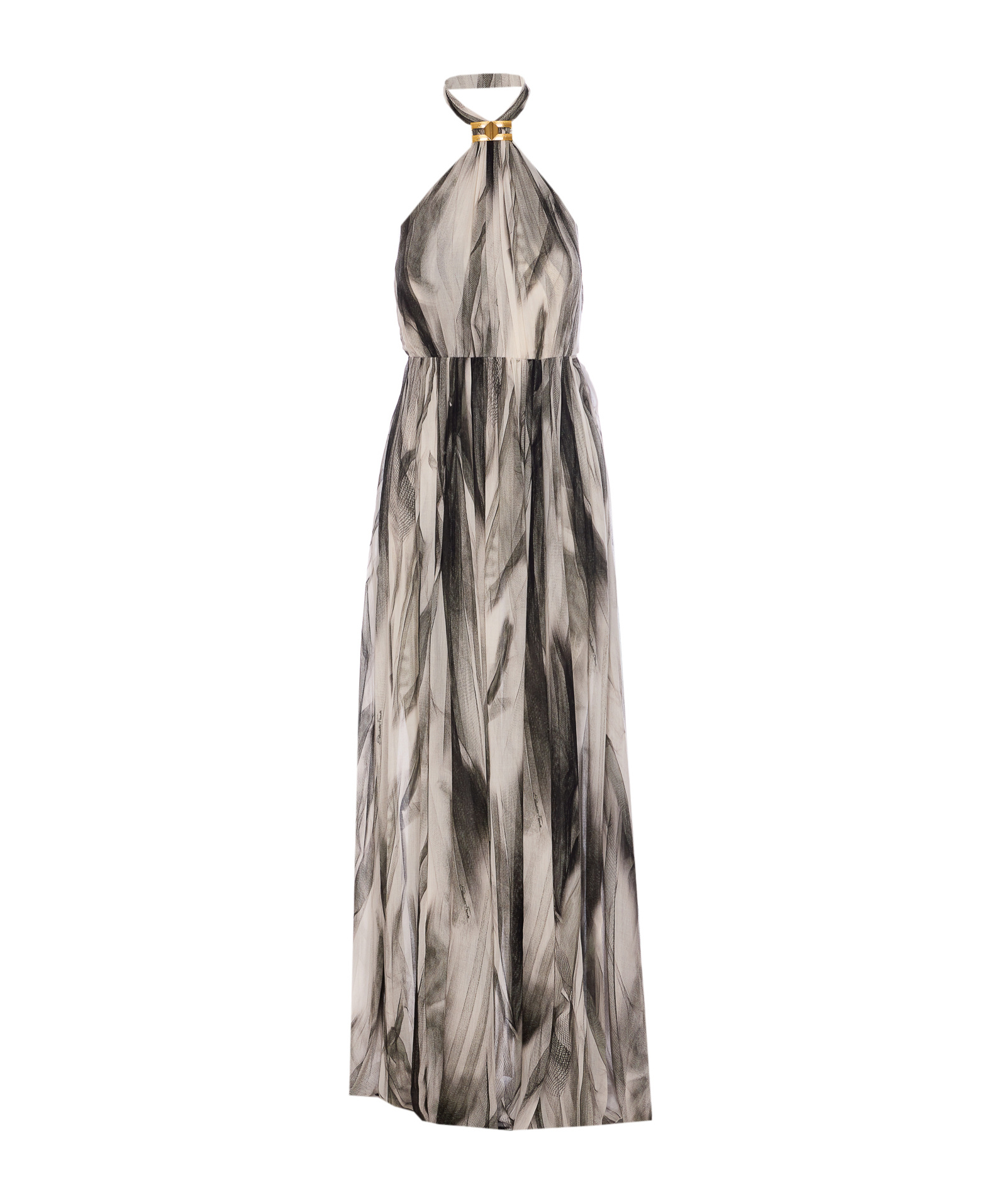 Elisabetta Franchi Abstract-print Maxi Dress In Nude