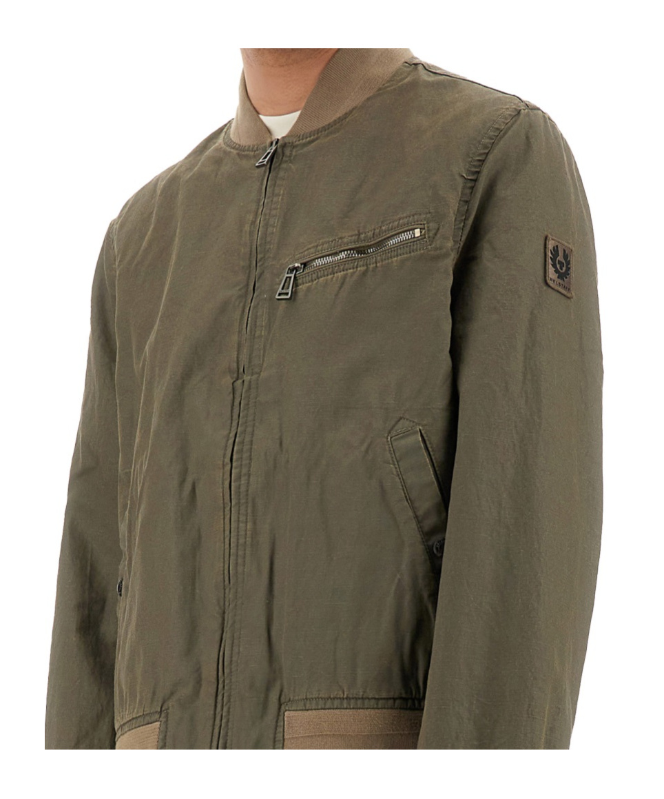 Belstaff Bomber Jacket With Ribbed Cuffs And Hem In Green