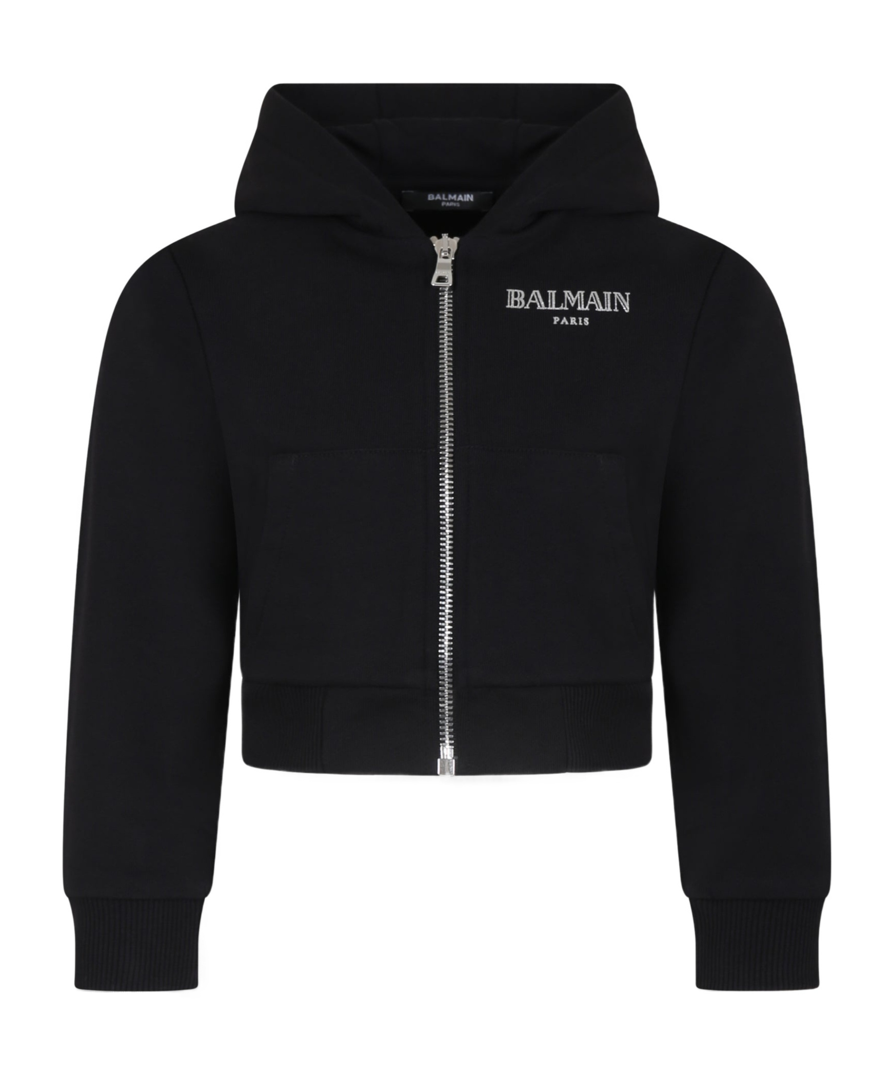 Balmain Logo-embroidered Zip-fastening Hoodie In Black