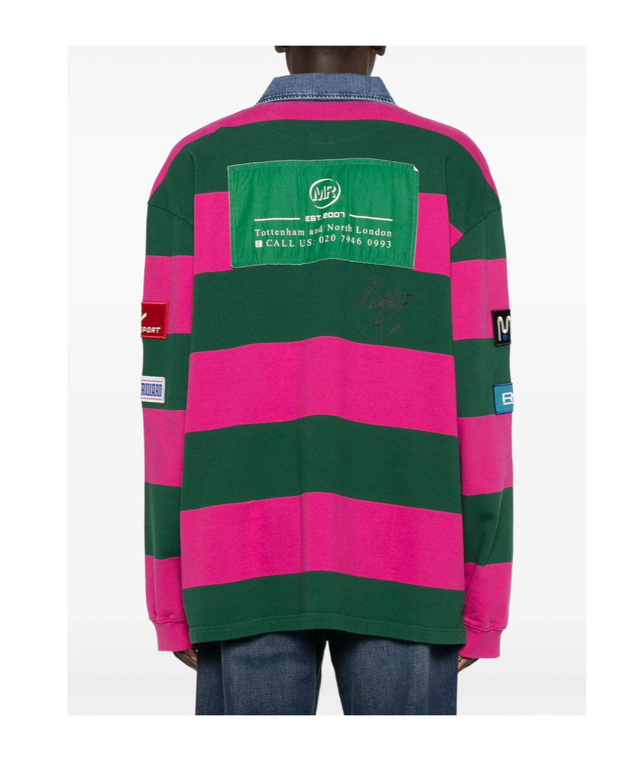Martine Rose Striped Sweater With Denim Collar And Patches In Red