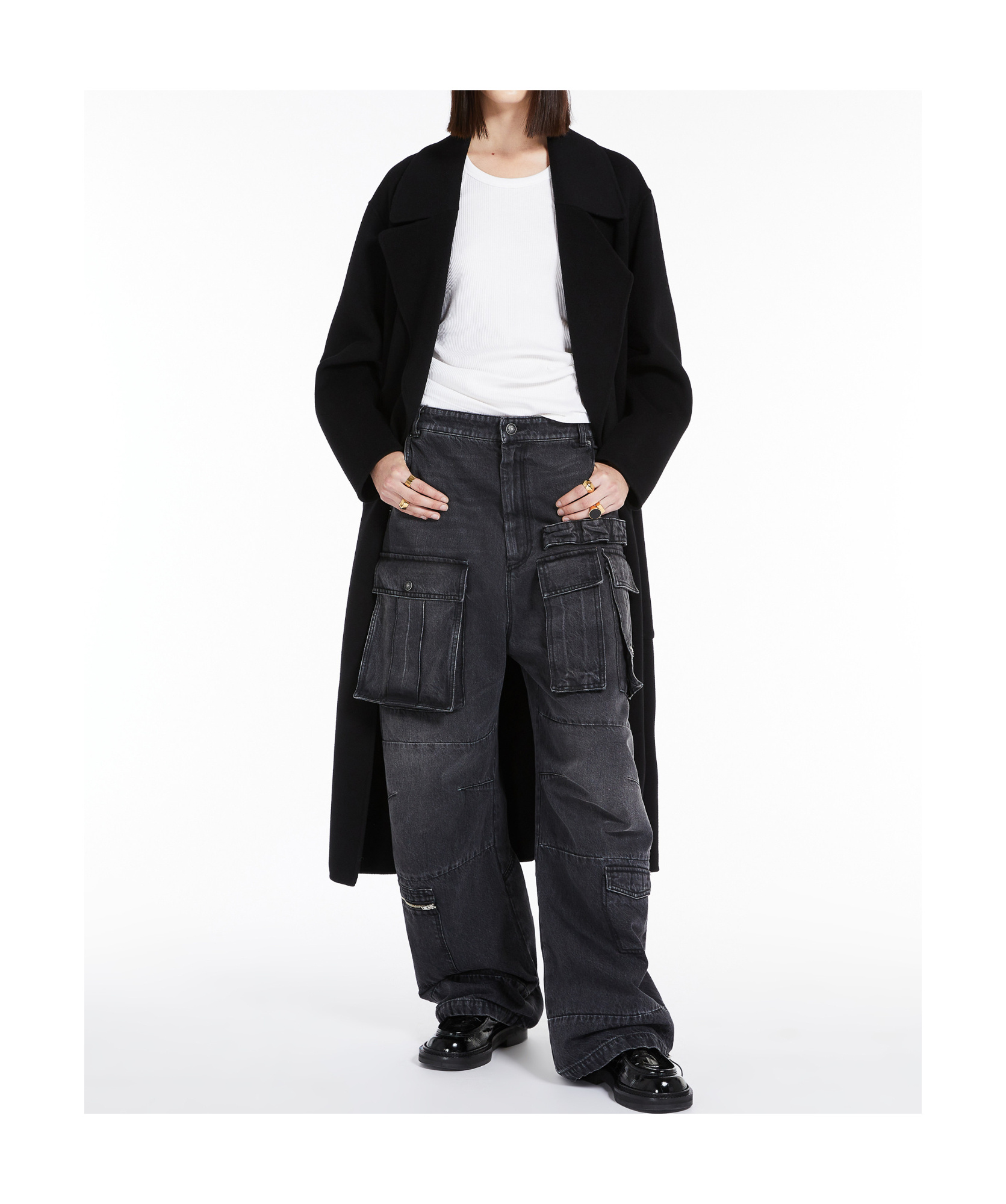 Sportmax Black Wide Notched Lapel Coat In Black