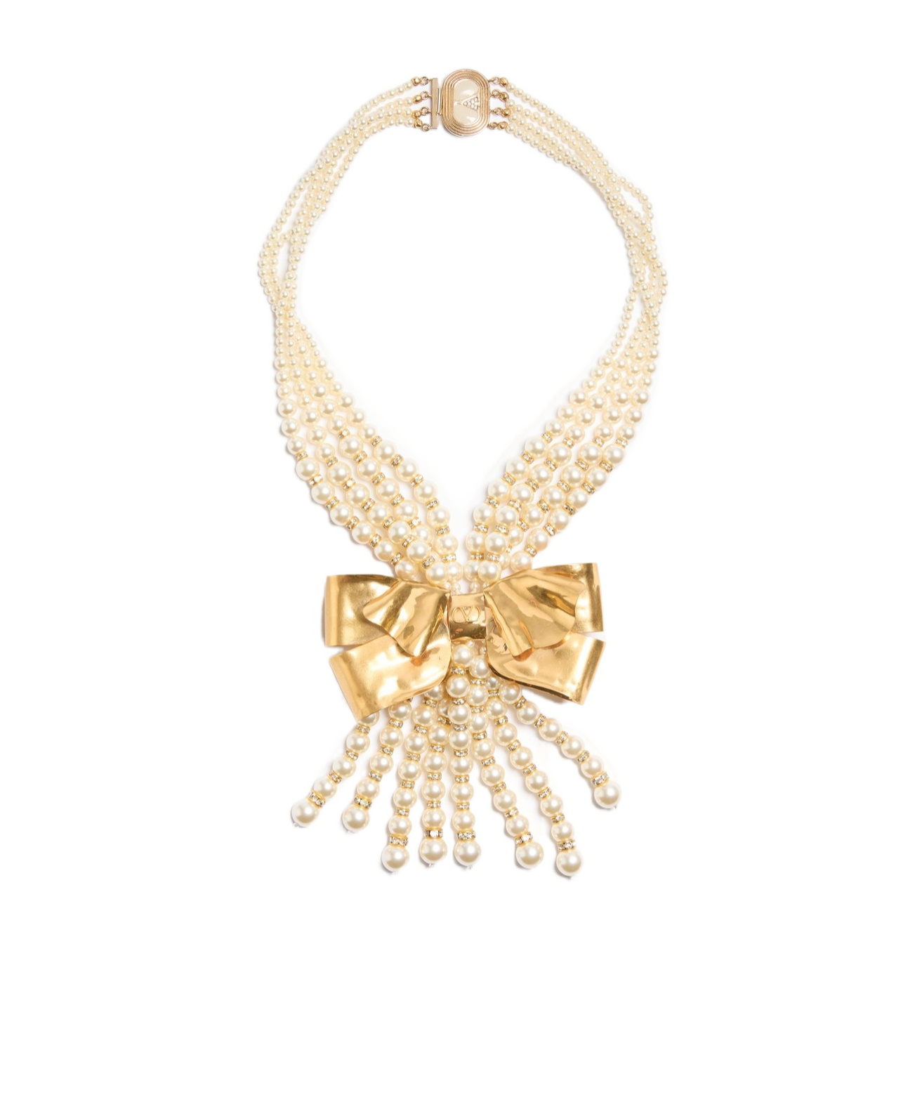 Valentino Garavani Trop Chou Necklace In Metal, Enamel, Pearls And Crystals In Yellow