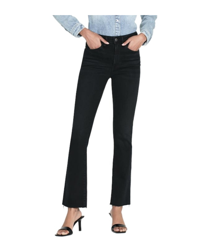 Frame Le Crop Mini Boot Raw Fray Jeans In Black