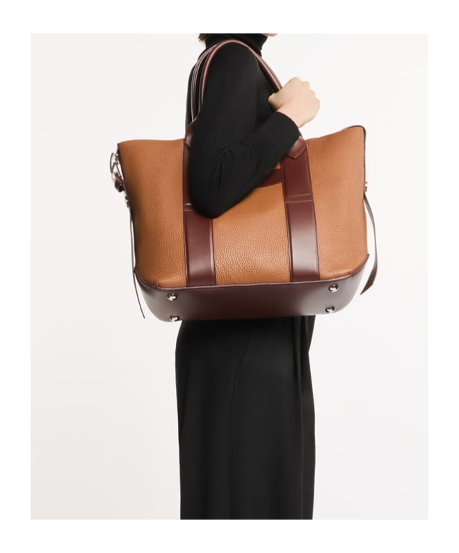 Hogan Structured Medium Shoulder Bag With Contrast Panels In Brown