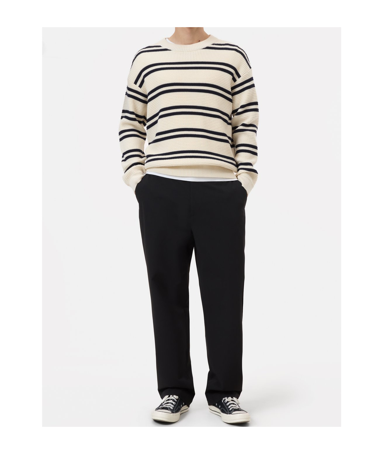 Closed Striped Knitted Sweater In Neutral