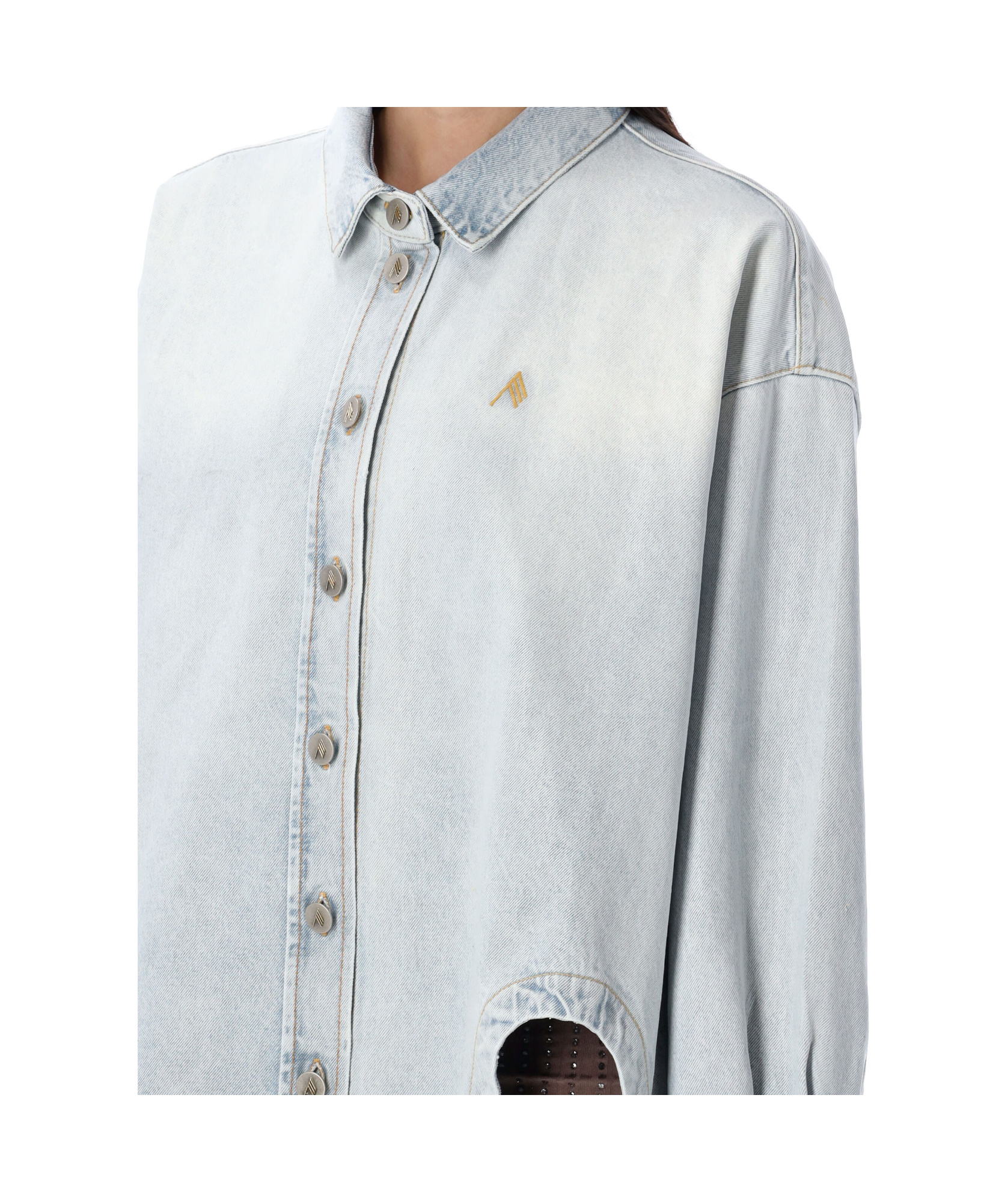 Attico Denim Overshirt With Slit Detail In White