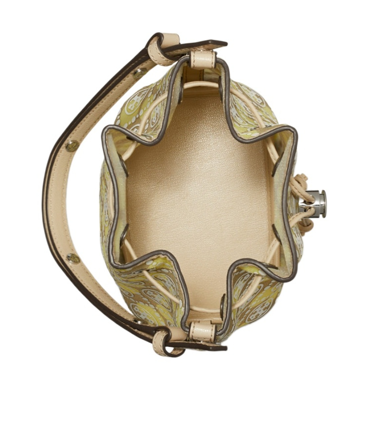 Tory Burch T Monogram Mesh Dot Bucket Bag In Khaki / Honey Dew