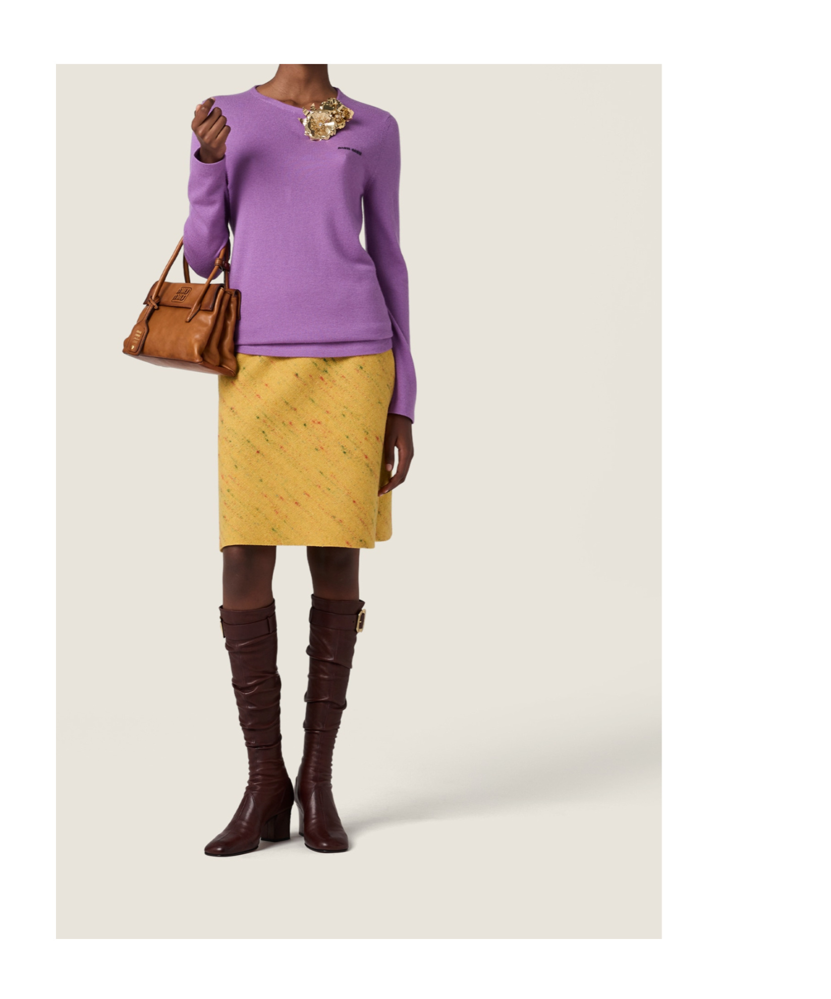 Miu Miu Long-sleeve Cashmere Crewneck Sweater In Purple