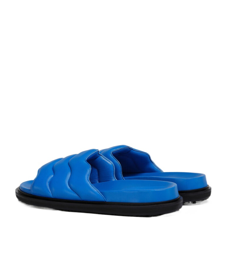 Shop Marni Blue Wavy Leather Slide Sandal