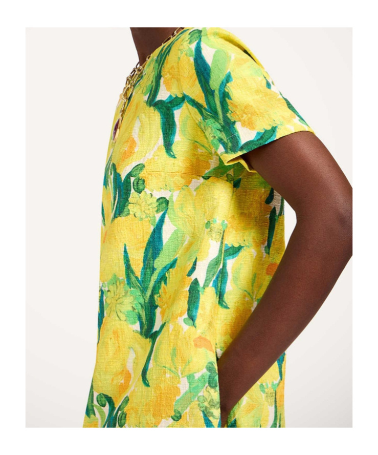 La Doublej Swing Lemon-print Shift Mini Dress In Yellow