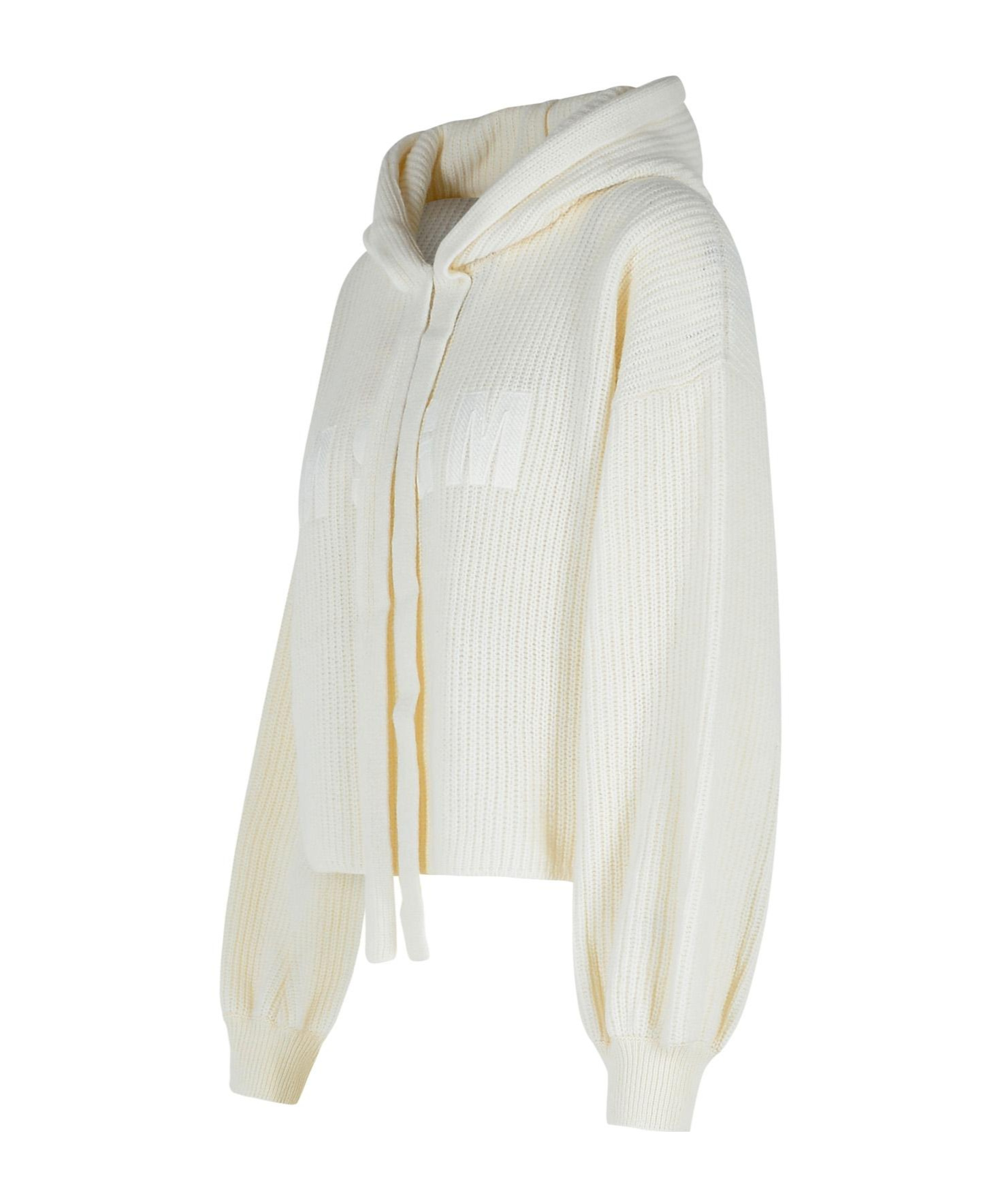 Msgm Wool Blend Sweater Hooded Design In White