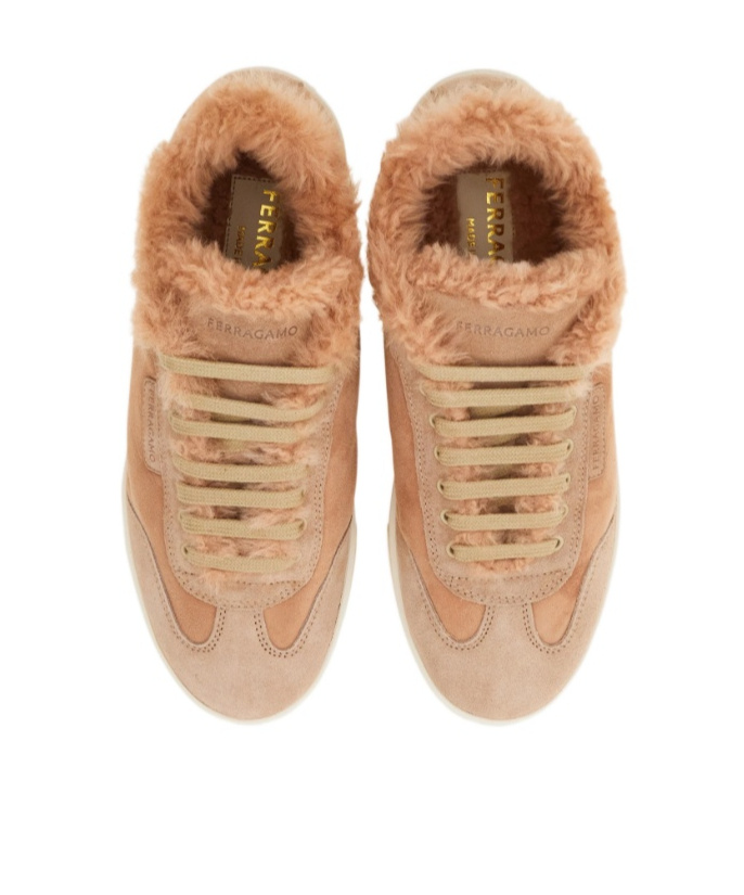 Ferragamo Low Cut Sneaker With Shearling Detail In Multi