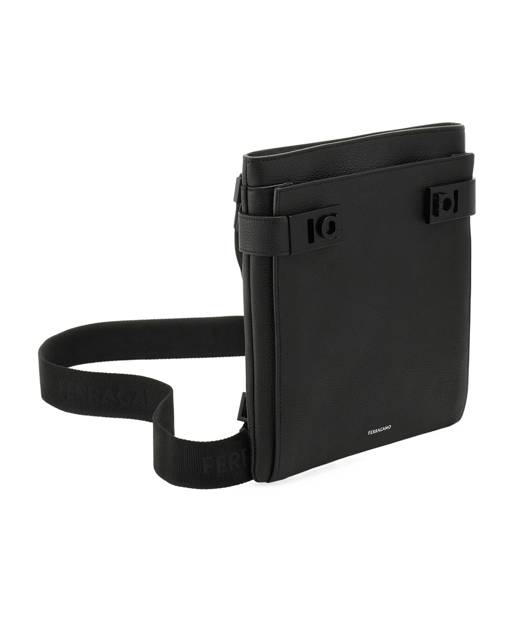 Ferragamo Structured Rectangular Shoulder Bag With Nylon Straps In Black