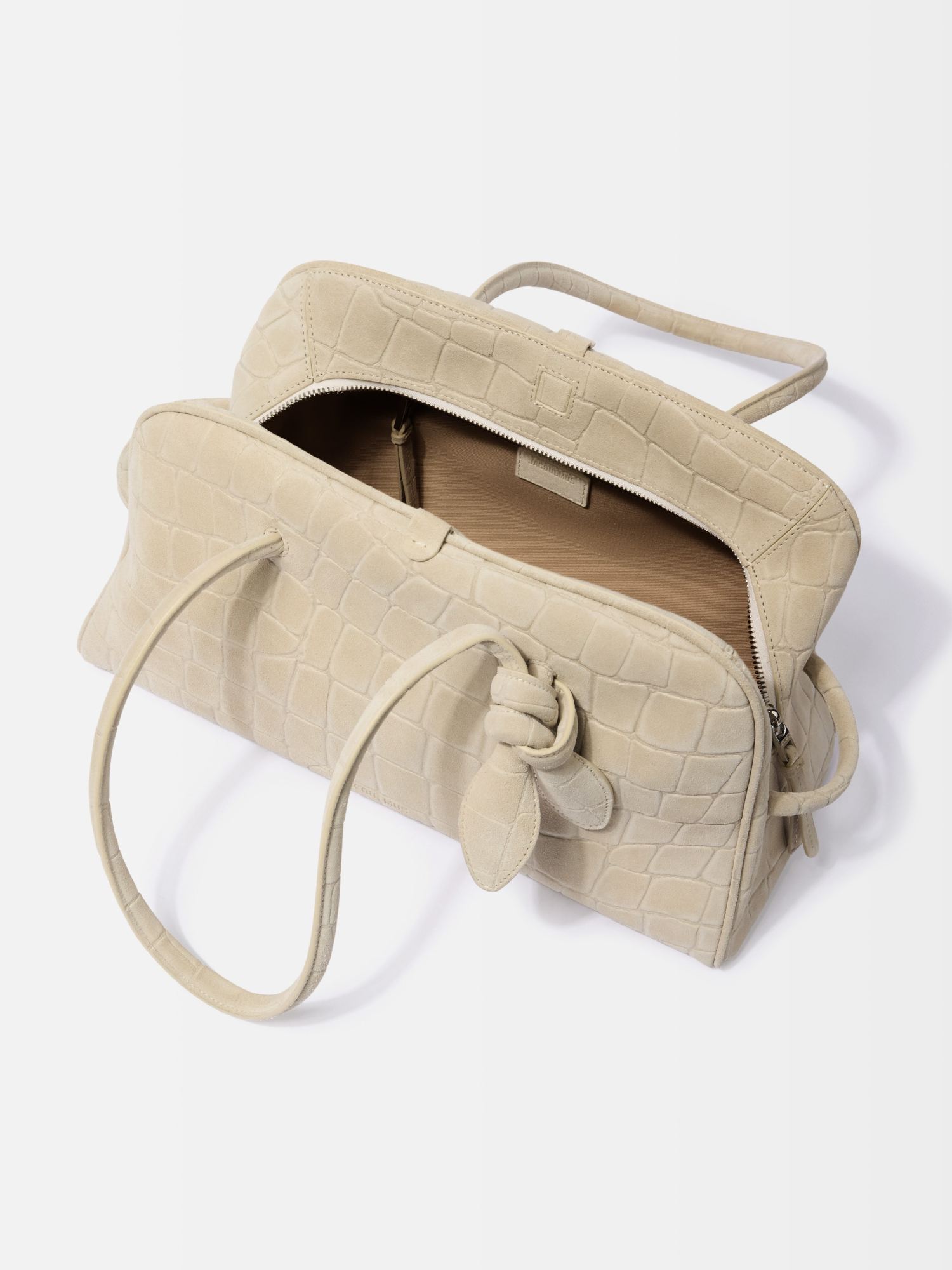 Jacquemus Croc-embossed Leather Shoulder Bag With Knotted Handle In White