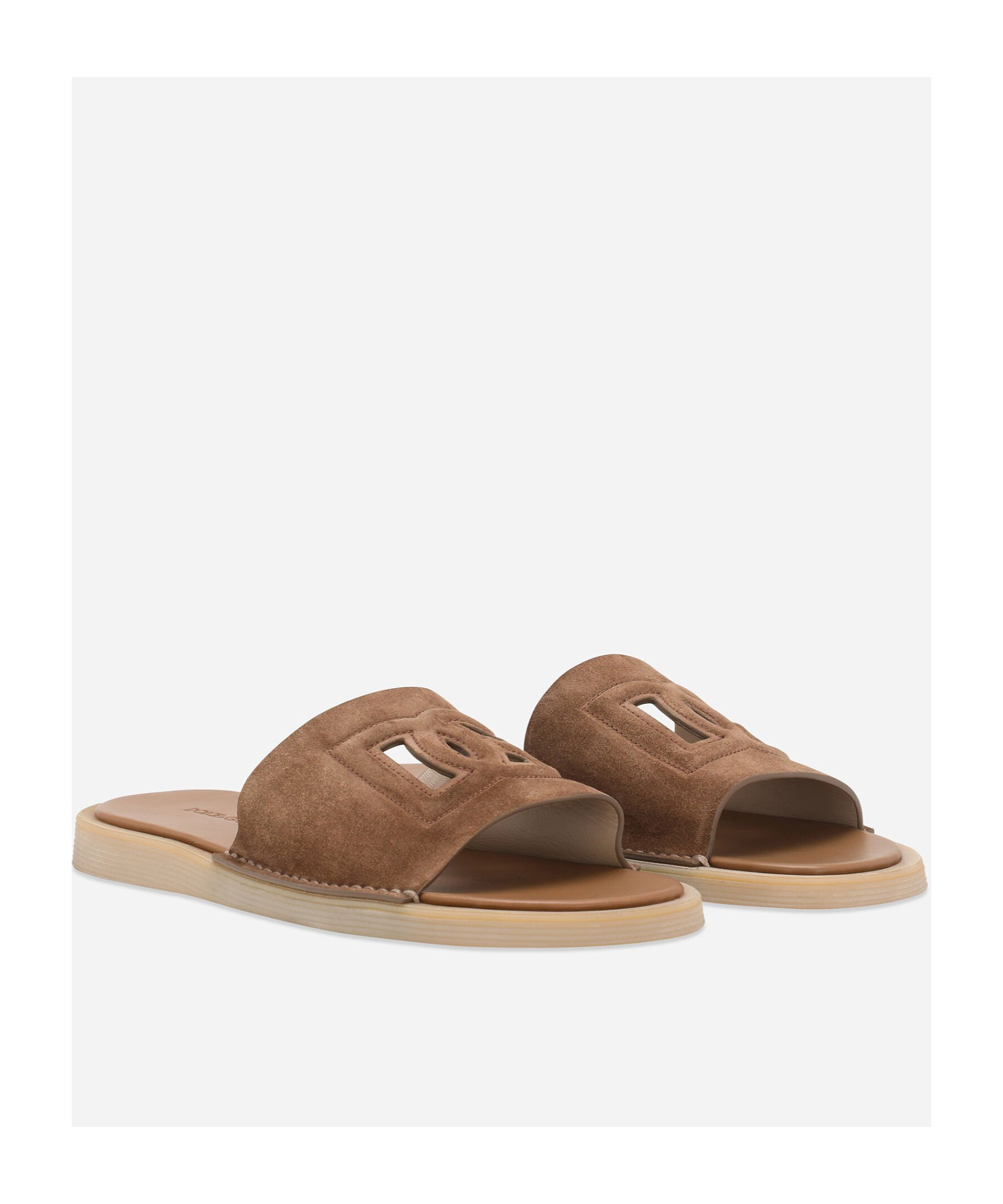 Dolce & Gabbana Dg Logo Suede Slides In Nude