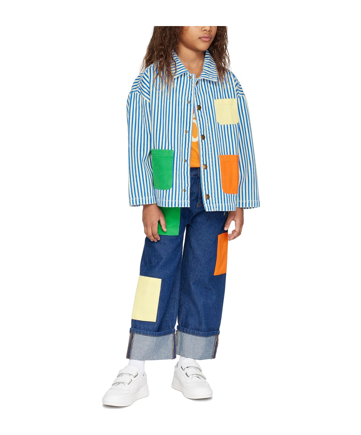 Bobo Choses Striped Color Block Denim Jacket In Blue