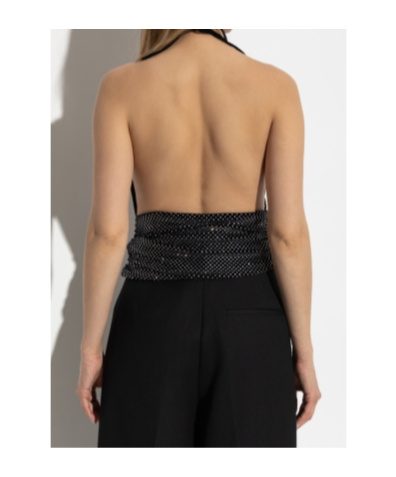 Balmain Draped Halterneck Top Sparkling Embellishments In Black