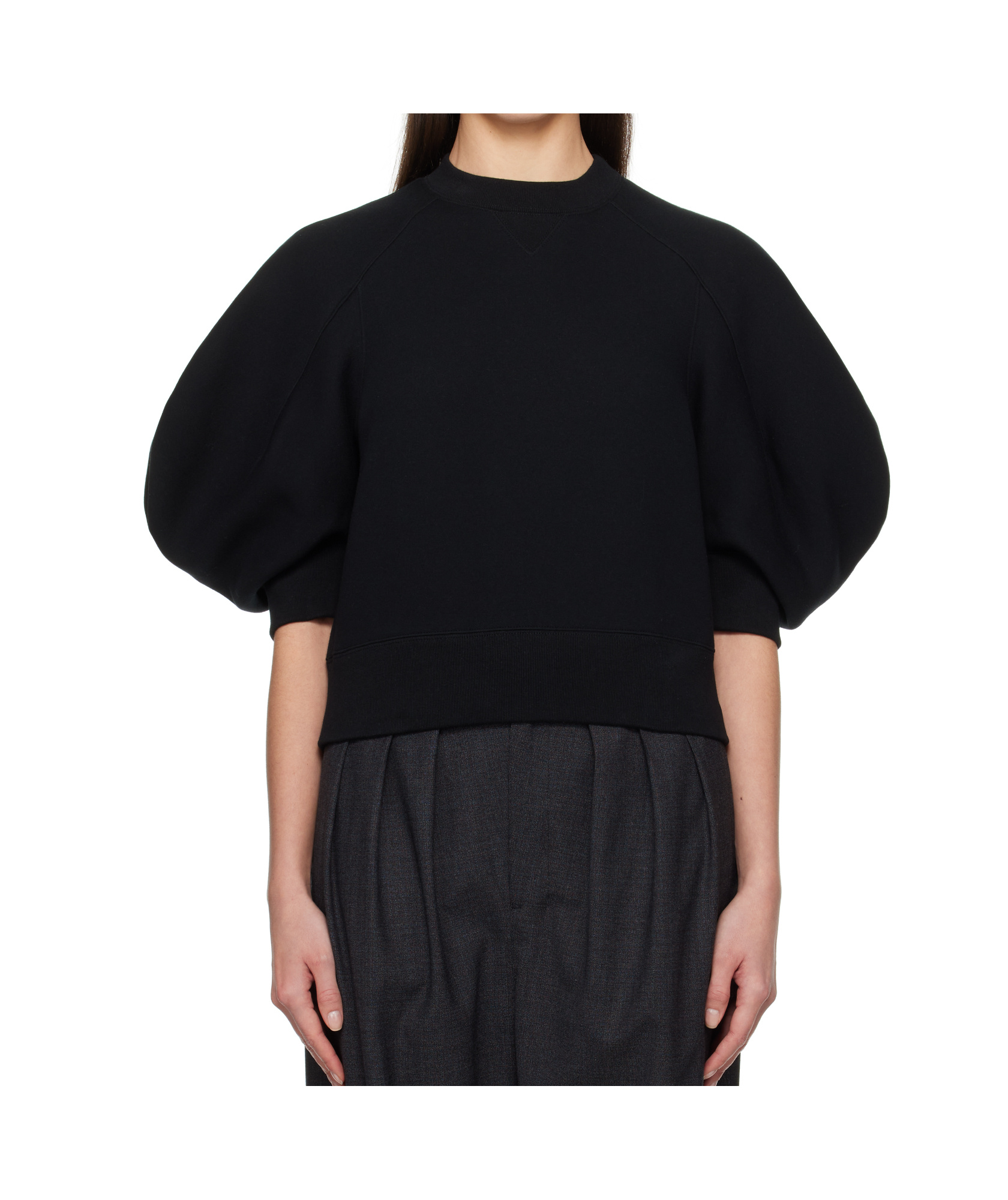 Sacai Womens Black Puff-sleeve Cropped Cotton-jersey Sweatshirt In Black
