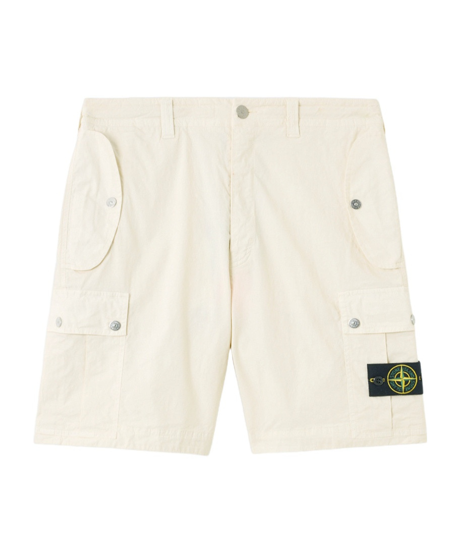 Stone Island Comfort Fit Cargo Bermuda Shorts With Elasticated Waistband In Ivory