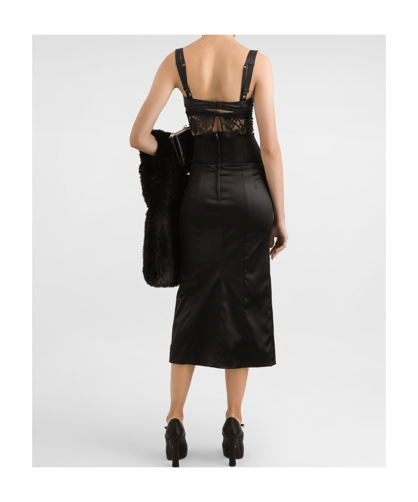 Dolce & Gabbana Lace-appliqué Midi Skirt In Black