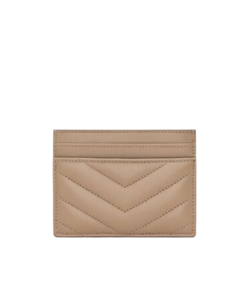 Saint Laurent Cassandre Quilted Card Bag In Nude