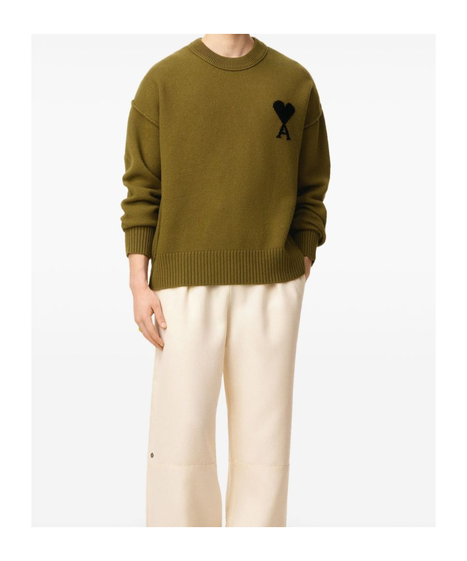 Ami Alexandre Mattiussi Ribbed Crewneck Sweater With Long Sleeves In Green