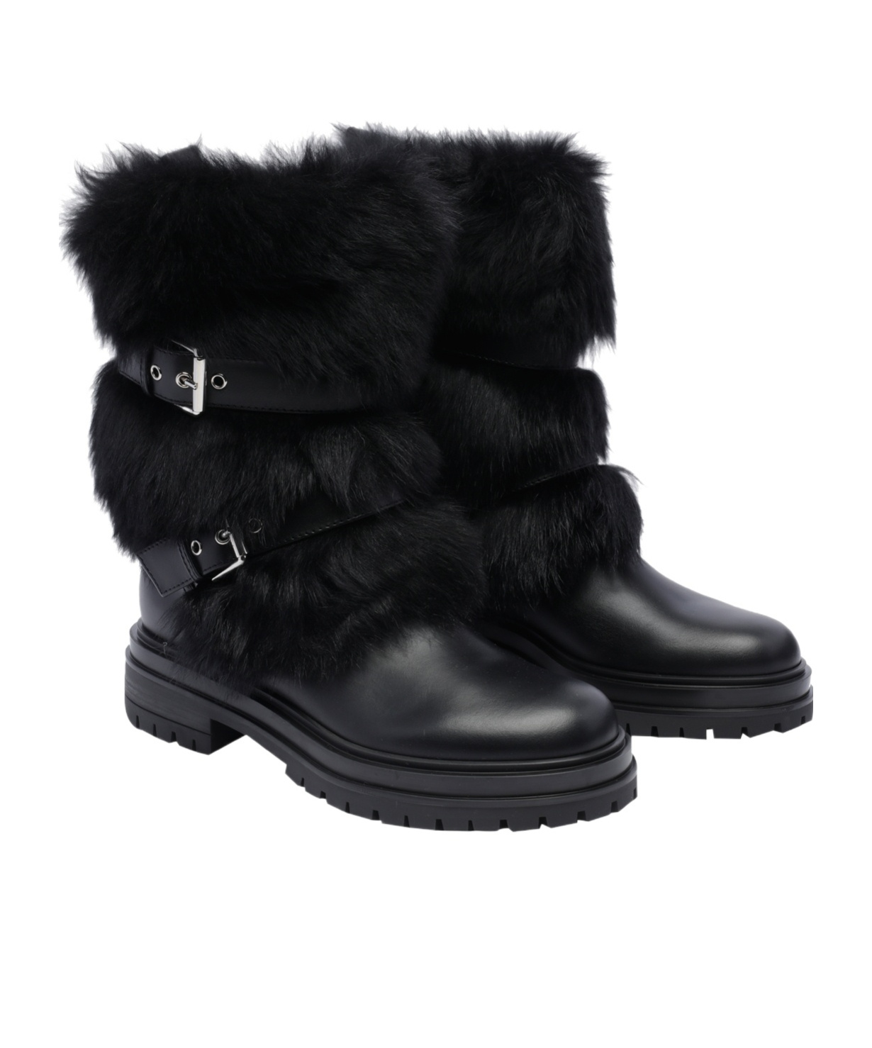 Gianvito Rossi Maverick Leather And Shearling Biker Boots In Black