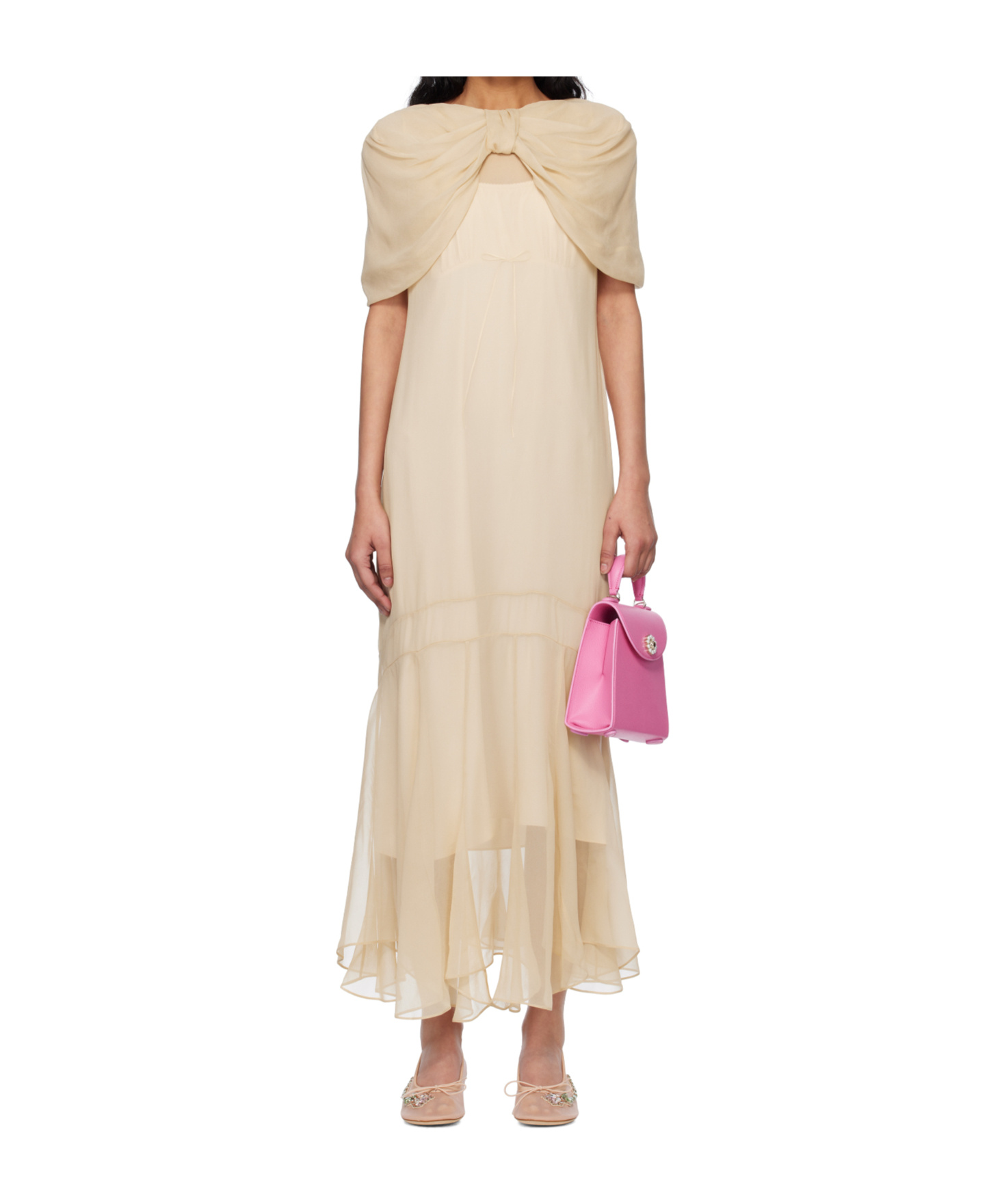 Simone Rocha Sheer Bow-detailed Midi Dress In Brown
