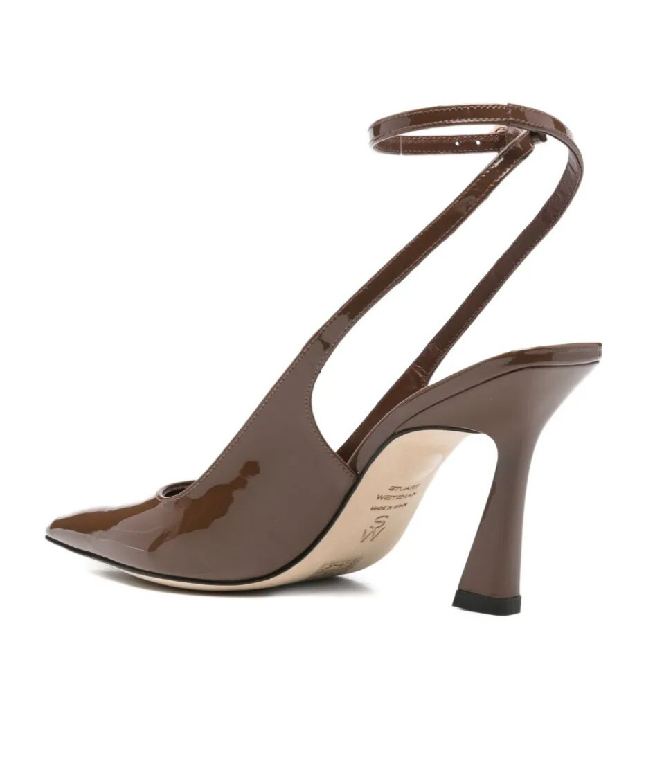 Stuart Weitzman Vinnie 85 Patent Leather Slingback Pumps In Brown