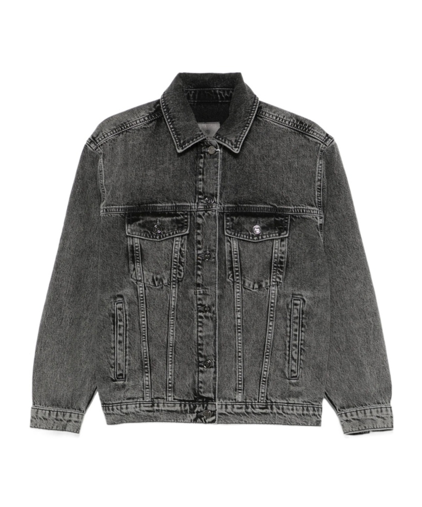 Shop Anine Bing Rory Button-up Denim Jacket In Black