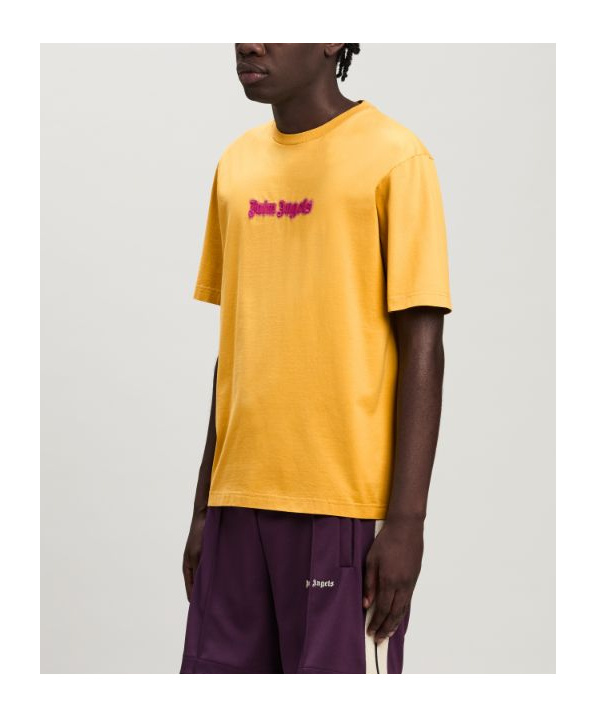 Palm Angels Solid Color Crew-neck T-shirt With Embroidered Logo In Multi