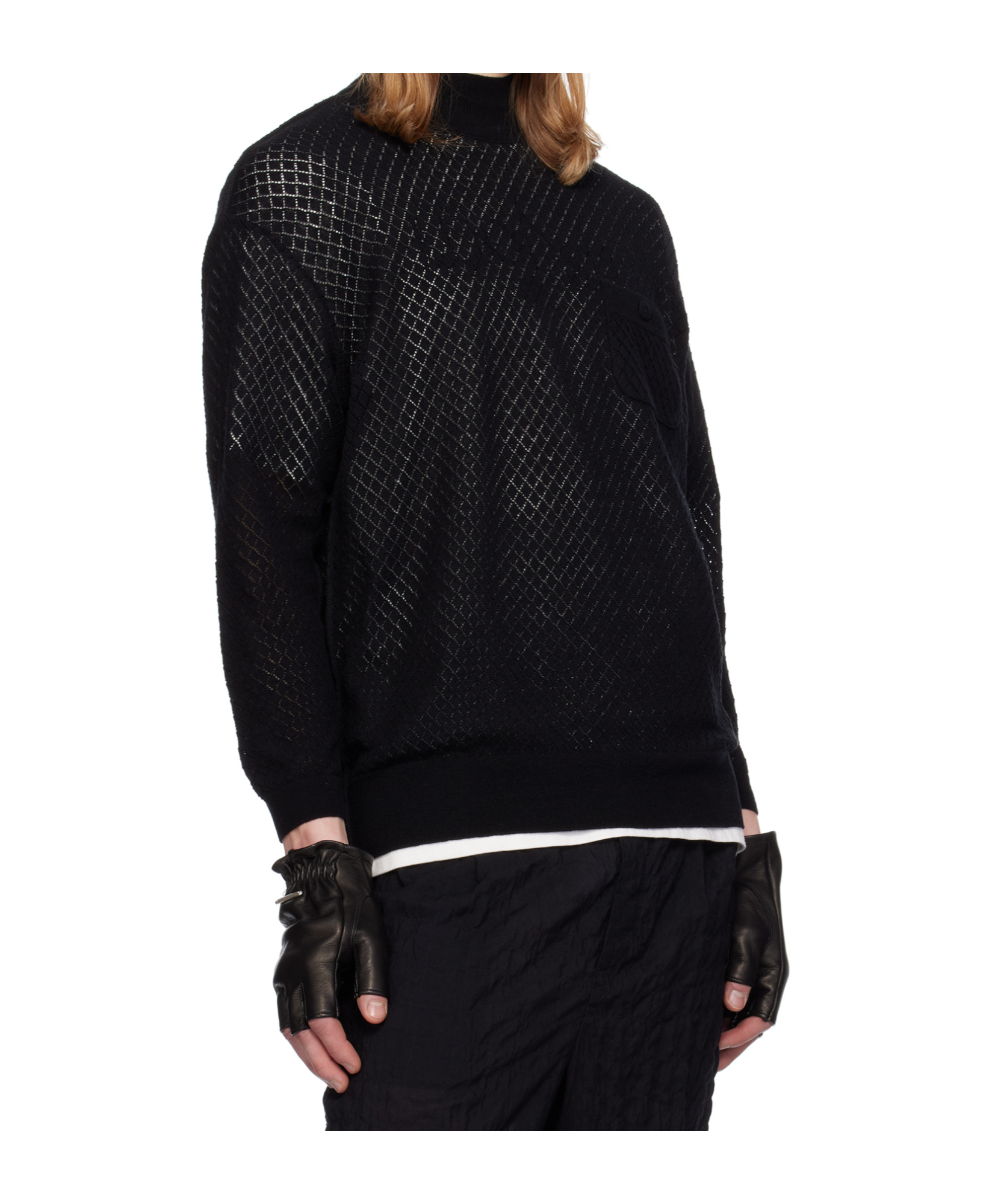 Undercover Knitted Mesh Sweater In Black