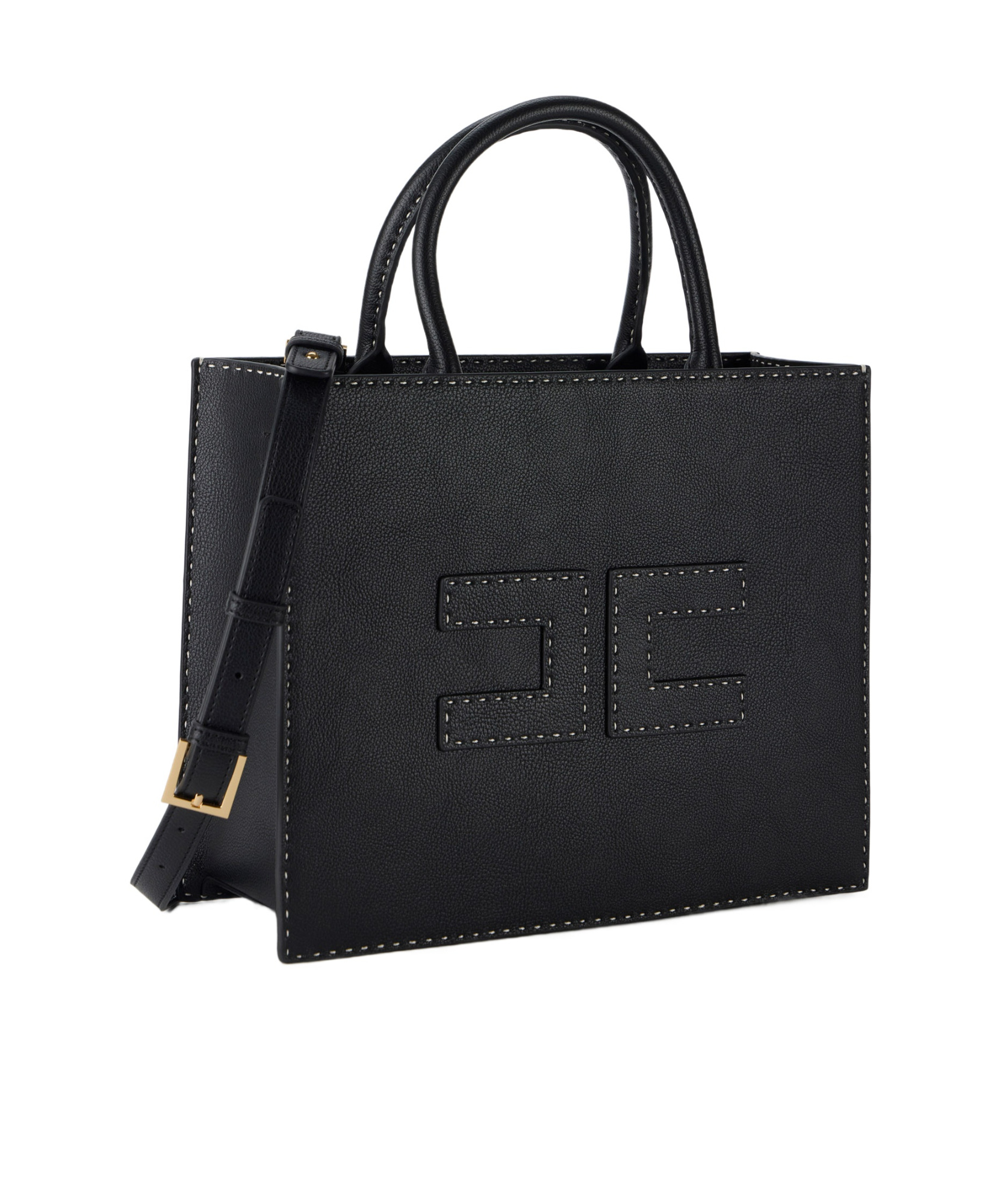 Shop Elisabetta Franchi Medium Contrast-stitching Tote Bag In Black