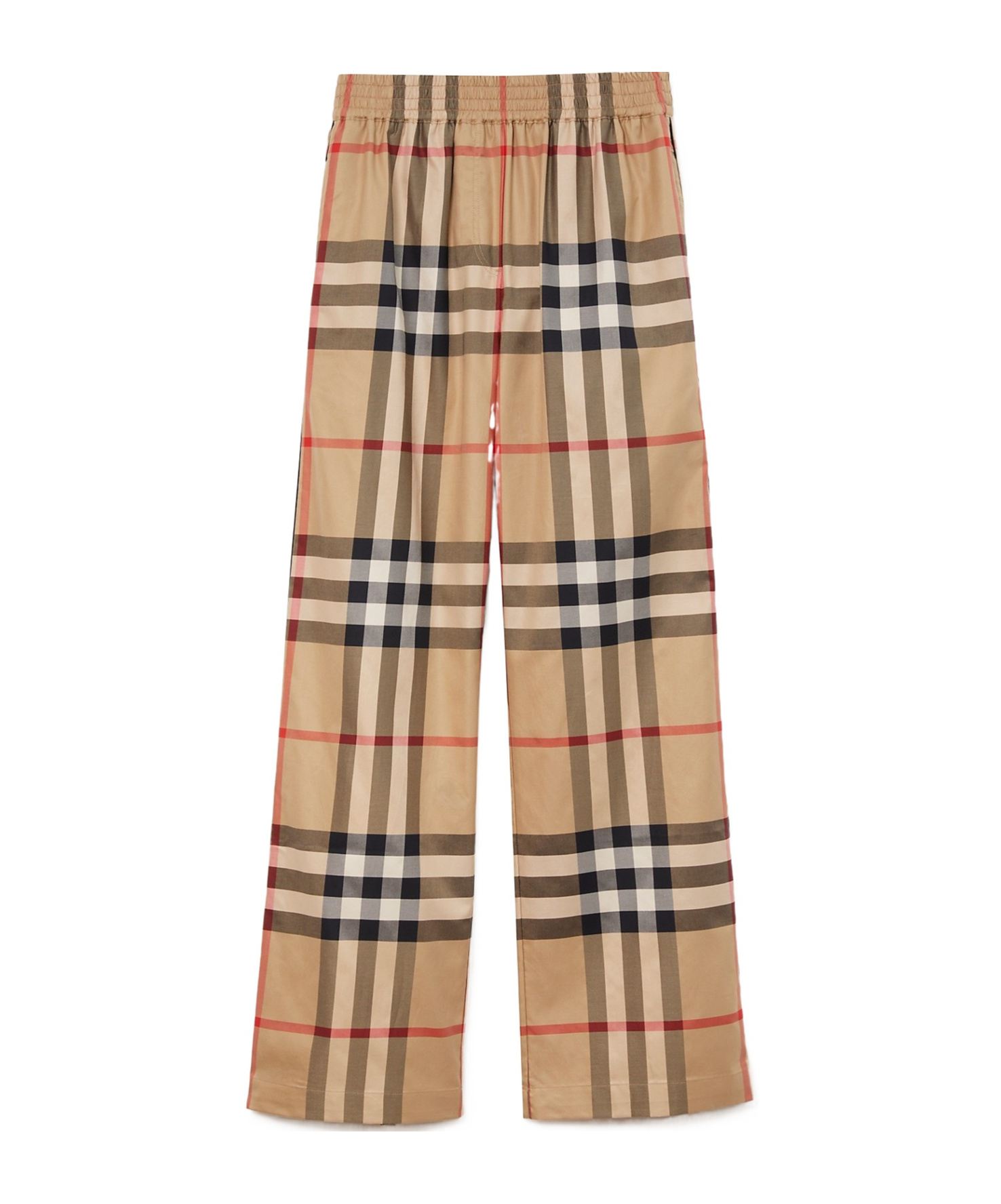 Burberry Check Pattern Straight Pants With Elastic Waistband In Nude