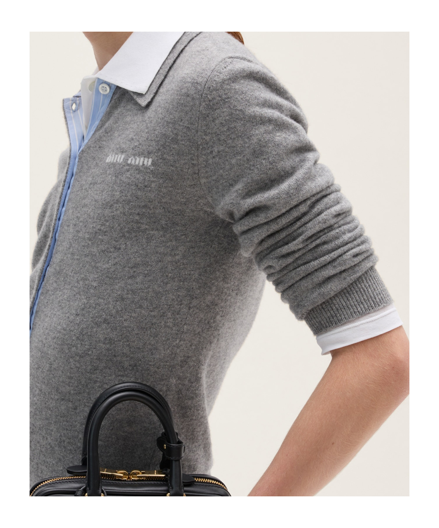 Miu Miu Long-sleeved Cashmere Sweater In Gray