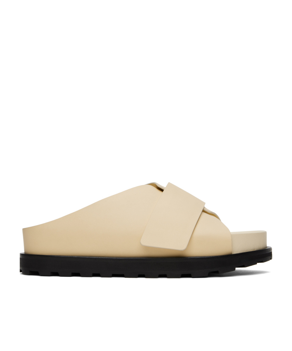 Jil Sander Beige Cross-strap Leather Slides In Nude