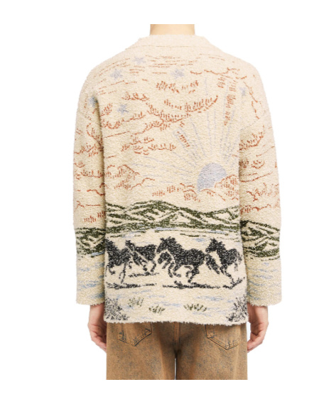 Alanui Graphic Pattern Long Sleeve Wool Cardigan In Multi