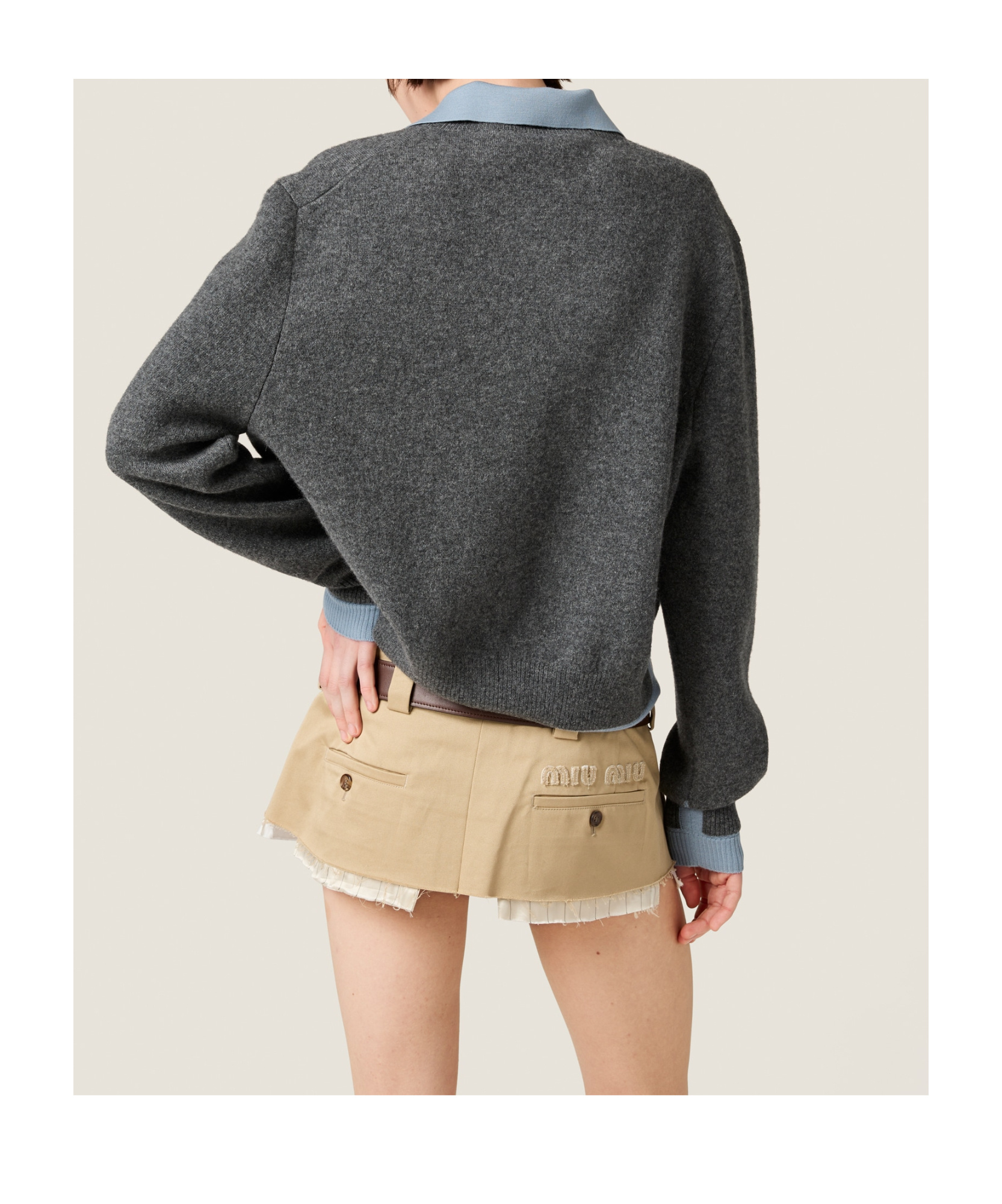 Miu Miu Cashmere Long-sleeved Polo Sweater In Black