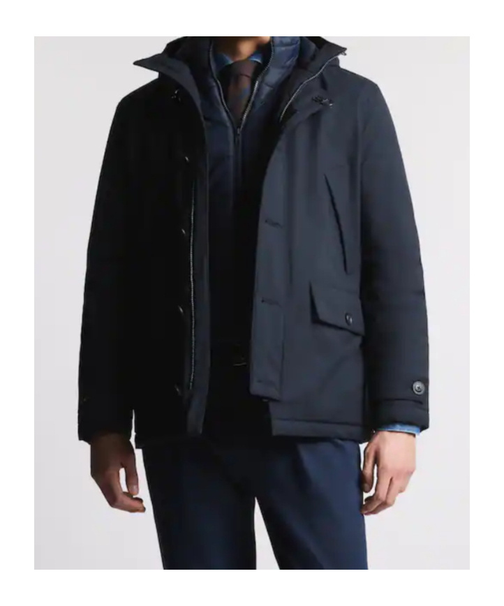 Fay Short Parka In Technical Gabardine In Blue