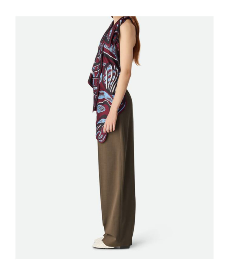Shop Bottega Veneta Silk Twill Printed Top In Black Cherry/navy Blue