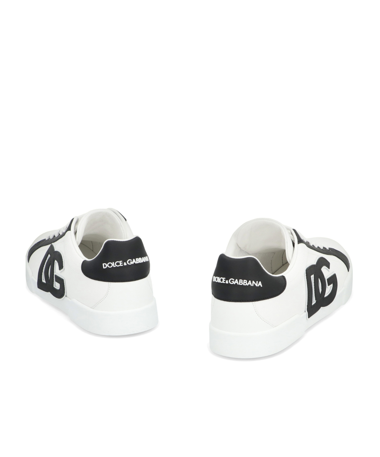 Dolce & Gabbana Portofino Light Strobel Sneakers In Canvas And Calfskin In White