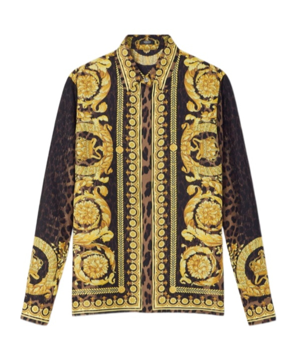 Versace Printed Silk Shirt In Green