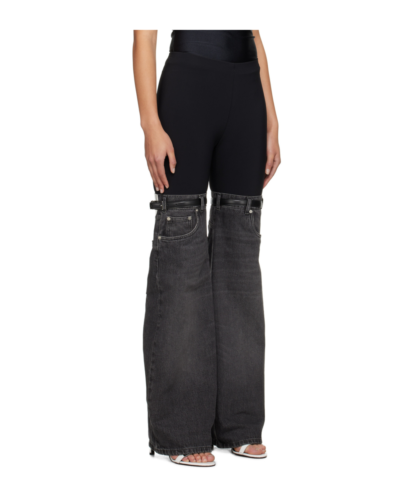 Coperni Womens Black Grey Hybrid Contrast-texture Wide-leg High-rise Denim Trousers In Black