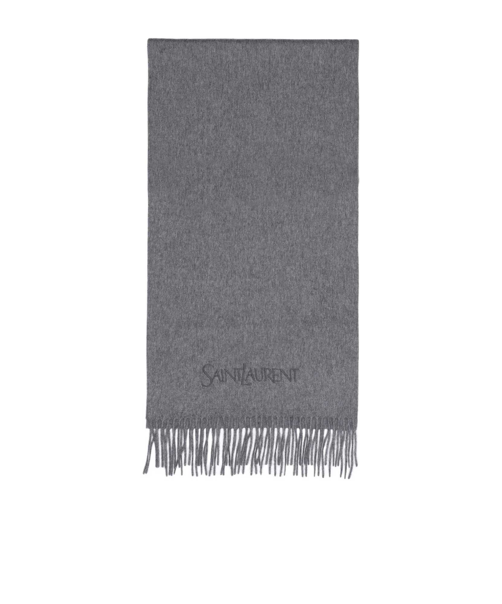 Saint Laurent Logo Embroidered Scarf In Gray