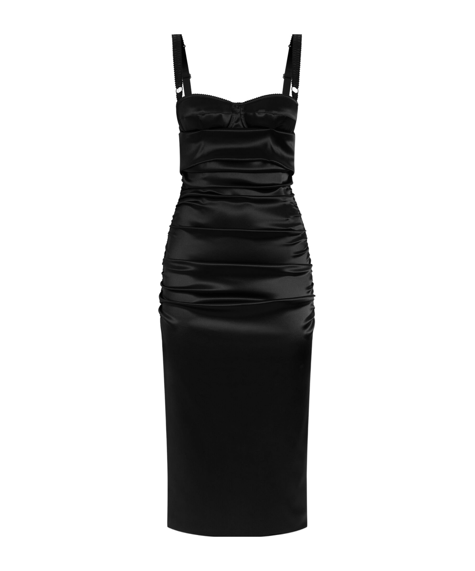 Shop Dolce & Gabbana Ruched Satin Midi Dress In Black