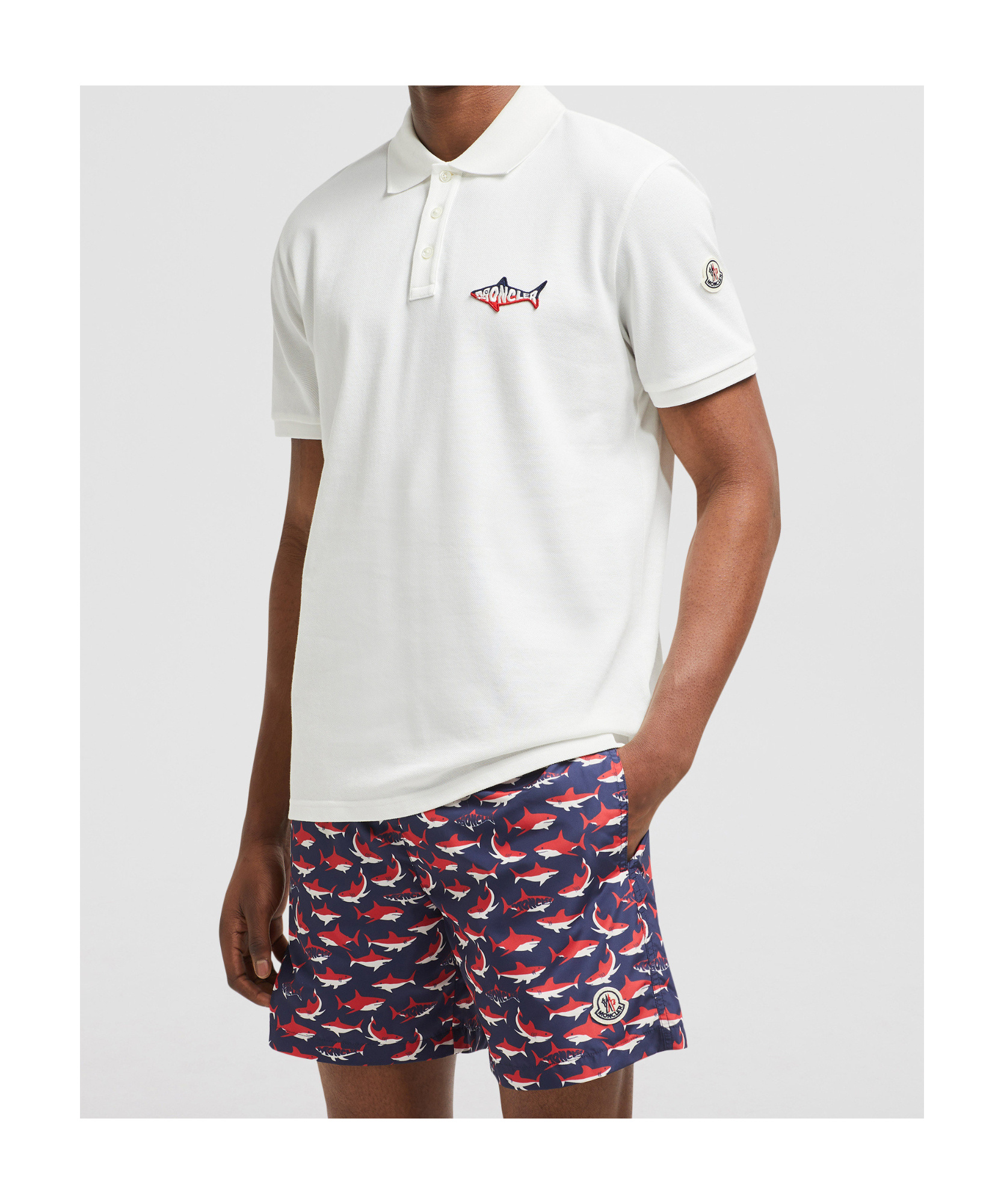 MONCLER SHARK PATCH COTTON PIQUET POLO SHIRT