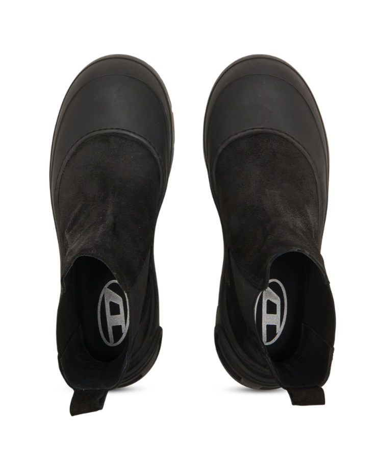 Diesel D-donald-chelsea Boots In Waxed Suede And Rubber In Black